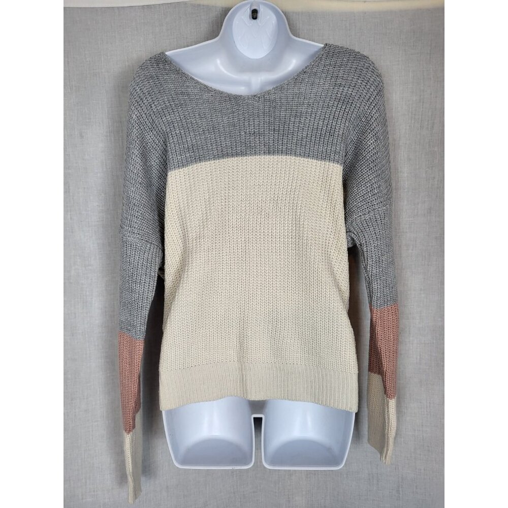 Main Strip Knotted Sweater NWT Knit Women's M Knot Bubble Sleeve Pull Over Cute!
